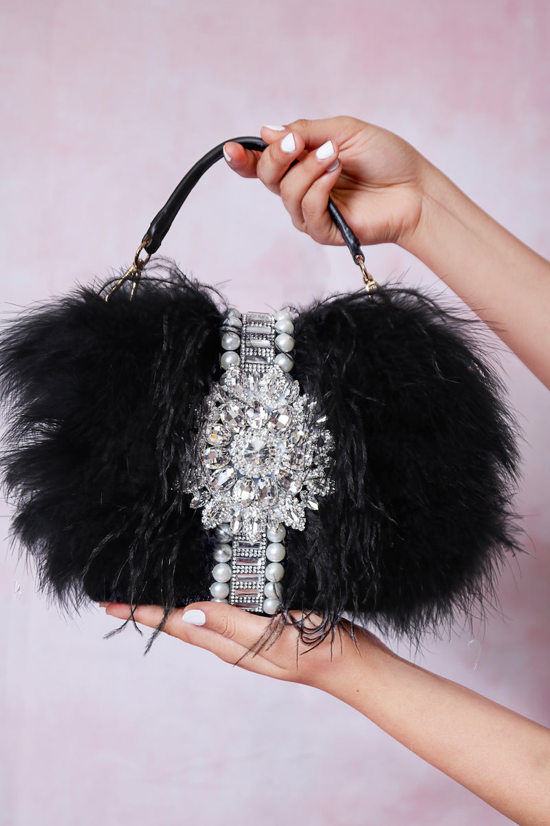 Khole Feather Handbag (Black)